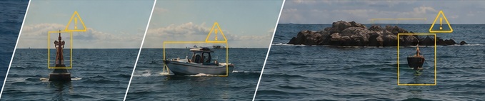 Illustrative LOOKOUT hazard detection scenes on the water